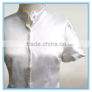 New Design Stand Collar Short Sleeve White Shirt For Women thumbnail-3