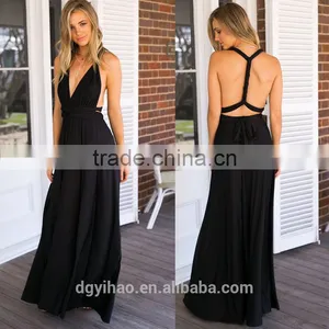 Yihao 2016 Special Offer Natural V-neck Vestidos De Fiesta Women Long Sexy Strapped Lady Party Maxi Summer Dress thumbnail-3