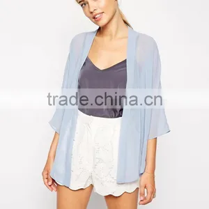 Modern Plain Chiffon See Through Top Kimono thumbnail-1