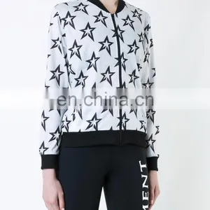 Star Mesh Long Sleeves Zip Up Women's Bomber Jacket thumbnail-4