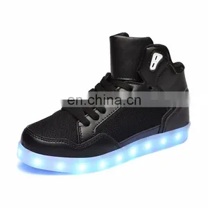 Latest Design Hot Sale High Shoes for Men PU+mesh Light Shoes Street Dance Luminous High Top LED Shoes Sneakers for Boys thumbnail-3