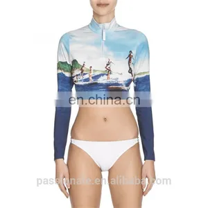 Factory Custom Sublimated Cropped Surf Rash Guard for Women thumbnail-1
