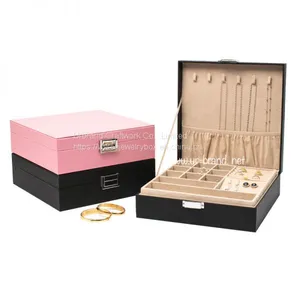 Square Large Capacity Fresh and Simple PU Flannel Jewelry Box Double-layer Portable High-end Princess Jewelry Storage Box thumbnail-1