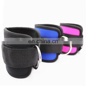 Weightlifting Gym Workout Fitness Double D Ring Neoprene Padded Ankle Cuff Fitness Ankle Straps for Cable Machines thumbnail-4
