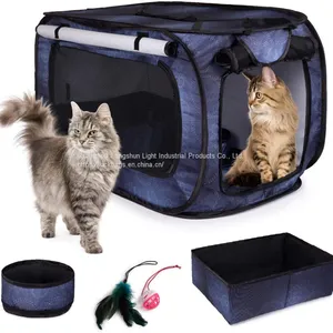 Stress Free Portable Cat Condo, Collapsible Travel Litter Box, Foldable Feeding Bowl, Small Pet Cages thumbnail-1