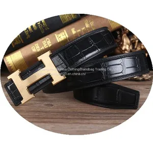 Belt Men And Women Crocodile Pattern H Letter Gold And Silver Buckle Double Sided Leather Belt thumbnail-5