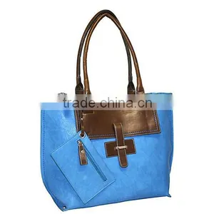Vibrantly Mixed Color Leather Lady Hand Bag Tote Bag Handbag With Detachable Zipper Pouch thumbnail-3