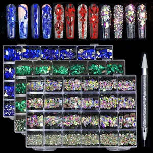 Hot Selling Nail Enhancement 24 Grid Rhinestone Jewelry Set Nail Enhancement ab Flat Bottom Diamond Nail Shaped Diamond Illusion Color Wholesale thumbnail-1