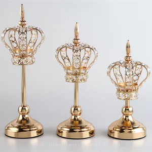Wholesale Wedding Crystal Glass Candlesticks Metal Gold Silver Crown Candle Holder For Wedding Decoration thumbnail-1