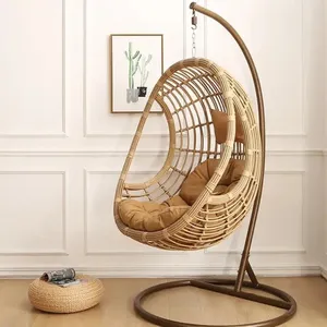 Modern Eco-Friendly PE Rattan Egg Shaped Hanging Chair Factory Price Patio Garden Swing Chair thumbnail-2