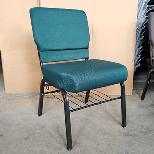 Wholesale Best Price Theater Interlocking Theater Fabric Padded Stackable Church Chairs With Large Bookrack thumbnail-2