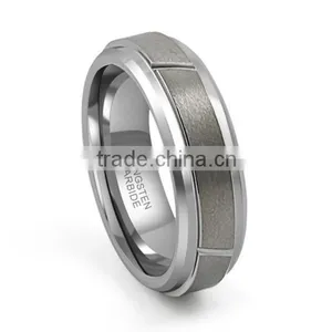 Tungsten Carbide Beveled Edge Brushed With Diagonal Cuts Wedding Band Ring for Men or Ladies thumbnail-1