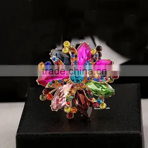 Multi Crystal Gold Ring With Big Flower Woman Finger Ring thumbnail-1