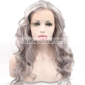 Alli Express Long Style Synthetic Wig 1b Grey# Body Wave Lace Front Wig thumbnail-2