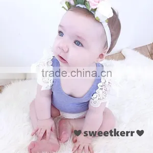 Ins New Style Kids Boutique Clothing Colorful T-shirts Fly Sleve Lace Design Pure Cotton High Quality Newbron Baby Girls Shirts thumbnail-2