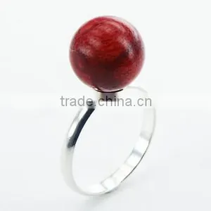 Coral Ring Sterling Silver Band Red Sponge Coral Sphere thumbnail-1