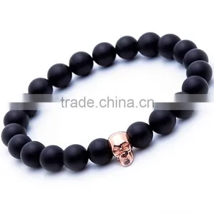 8mm Matt Black Onxy Bead With 18k Gold Stainless Steel Lion Head Bracelet for Men thumbnail-2