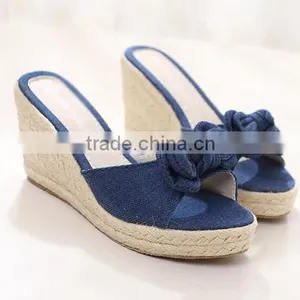Latest Design Jeans Slippers Hemp Rope Wedge Heel Bedroom Slippers thumbnail-1