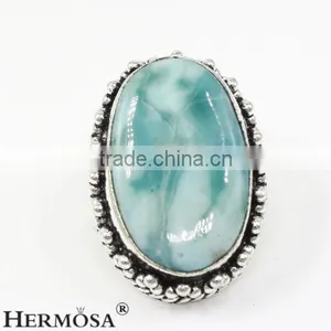 Gallant Design Natural Larimar 925 Sterling Silver Big Stone Man Ring thumbnail-1