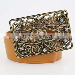 Hot Sale Vintage Style Women's Fashion PU Brand Belt With Shiny Rhinestone Square Shape Buckle thumbnail-2