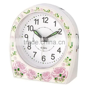 Silk Printing Pink Flower Analog Table Alarm Clock thumbnail-1