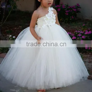 2015 Fashion Ivory Flower Girl Tutu Dresses For Wedding Kid Ball Gown Dresses For Wedding Fluffy Floor Length Children Dresses thumbnail-1