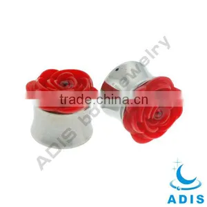 Red Flower Gauge Tapers Jewelry thumbnail-1