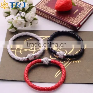 2016 New Mix Leather Wrap Wristband Cuff Punk Magnetic Rhinestone Buckle Bracelet & Bangle for Unisex Gift/ thumbnail-1