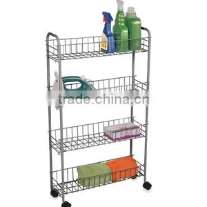Kitchen Laundry 4 Tiers Chrome Metal Rolling Cart thumbnail-1