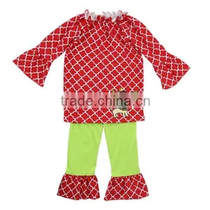 2016 Kaiyo Christmas Ruffle Raglan Shirt With Ruffle Pants Quatrefoil Print Clothes thumbnail-3