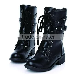 Autumn Winter Women Rivet Boots Ladies Vintage Motorcycle Combat Army Punk Shoes Leather Women Boots thumbnail-1