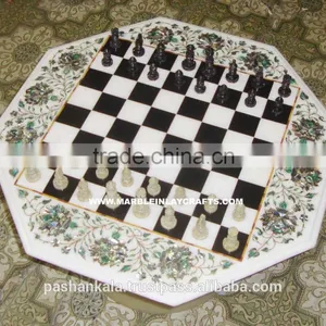 Indian Marble Inlay Chess Design Table Top, Marble Inlay Coffee Table Top thumbnail-1