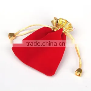 7*9cm In Stock Red Velvet Gift Pouch With Drawstring thumbnail-2