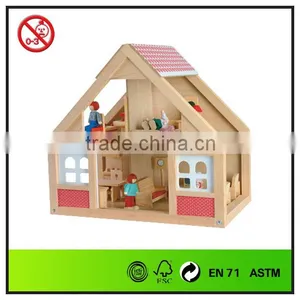 Small Wooden Dollhouse With Furniture thumbnail-1