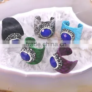 Faceted Stone RingGemstone Fashion Ring, Snakeskin Rings,Round Shape Pave Setting Crystal Jewelry Finger Gem Stone Druzy Ring thumbnail-2