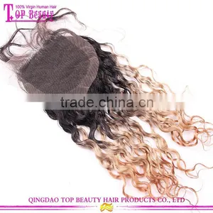 Wholesale Factory Price Two Tone Lace Closure Piece Natural Curly Ombre Hair Extension Lace Closure Front Piece thumbnail-4