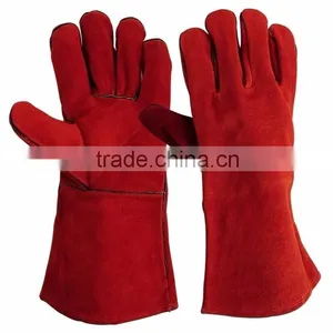 Safety Welding Gloves/Cow Split Leather Gloves/Leather Welding Gloves Red Color thumbnail-1