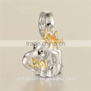 925 Sterling Silver Animal Elephant Slide Gold Plated Charms For European Necklace thumbnail-3