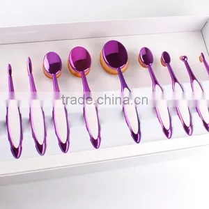 New Wholesale Toothbrush Shaped Foundation Brush 10 Pcs Pink and White Oval Makeup Brush Set thumbnail-2