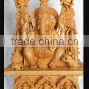 Wooden Handicraft Wood Carving Hindu God Ganesha Rich Art And Craft Jaipur Rajasthan India Artisan Statue Sculpture thumbnail-1