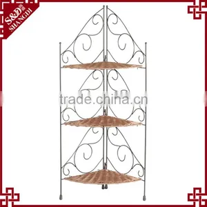 Home & Office Gardening Equipment Metal & Wicker Corner Plant Flower Rack thumbnail-2