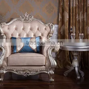 Classic European Style Living Room Solid Wood Magnolia Flower Hand Carving Genuine Leather Sofa Set thumbnail-2