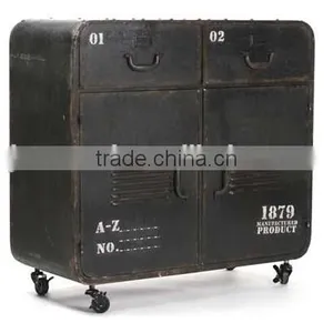 Industrial Loft 2 Drawers 2 Door Storage Cabinet With Wheels thumbnail-1