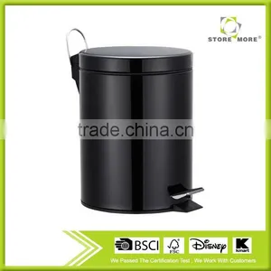 5 Liter/1.3 Gallon Round Step Color Pedal Metal Trash Bin, Stainless Steel Trash Can (Black) thumbnail-1