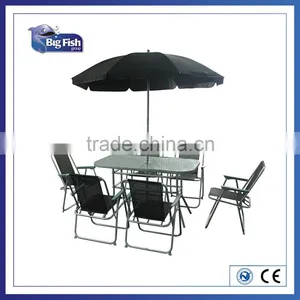 8 Piece Garden Rectangular Patio Furniture With 6 Folding Chairs & 1table & Parasol thumbnail-1