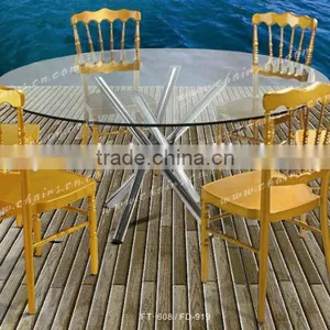 8FT Glass Top Round Dining Table and Chairs thumbnail-1
