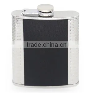 4 OZ Flagon With Black Twill Leather Hip Flask thumbnail-1