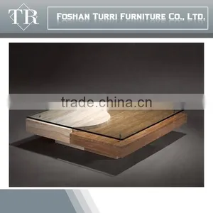 Modern White and Yellow Veins Stone Combined Console Table With Glass thumbnail-5