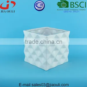 Home and Garden Decorations Dimple Design Glazed Pot Plant White Square Ceramic thumbnail-3