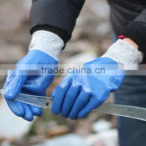 NMSAFETY Nylon HPPE and Glassfibre Liner Full Coated Blue Nitrile Anti Cut Working Gloves thumbnail-1